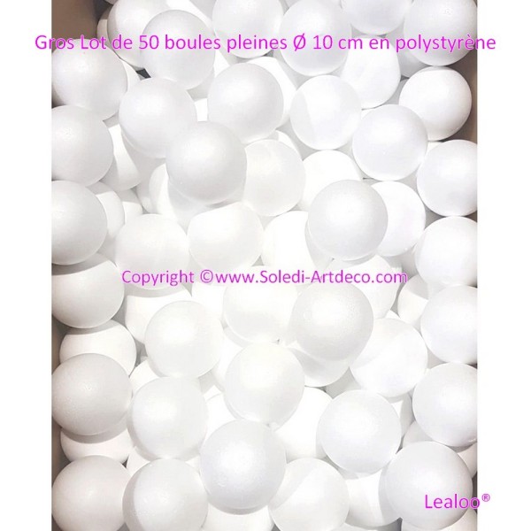 Gros Lot 50 boules pleines Diam. 10 cm en polystyrène, Sphères Styropor blanc densité pro - Photo n°2