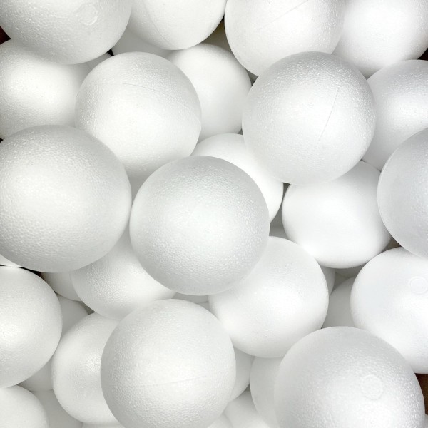 Lot 50 boules pleines en polystyrène diamètre 12 cm, Styropor blanc densité professionnelle - Photo n°1