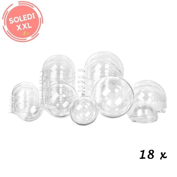 Lot 18 Boules en Plastique transparent séparable, 3 tailles 8, 10 et 12 cm, Contenant alimentaire - Photo n°2