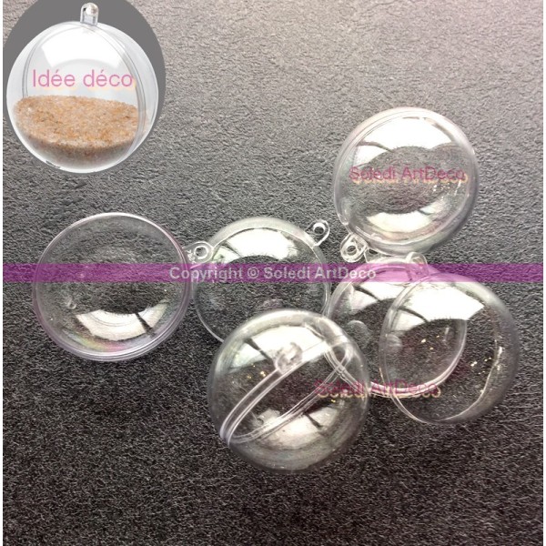 Lot 100 petites Boules diam 4 cm en plastique transparent séparable, Contenant cristal alimentaire s - Photo n°2