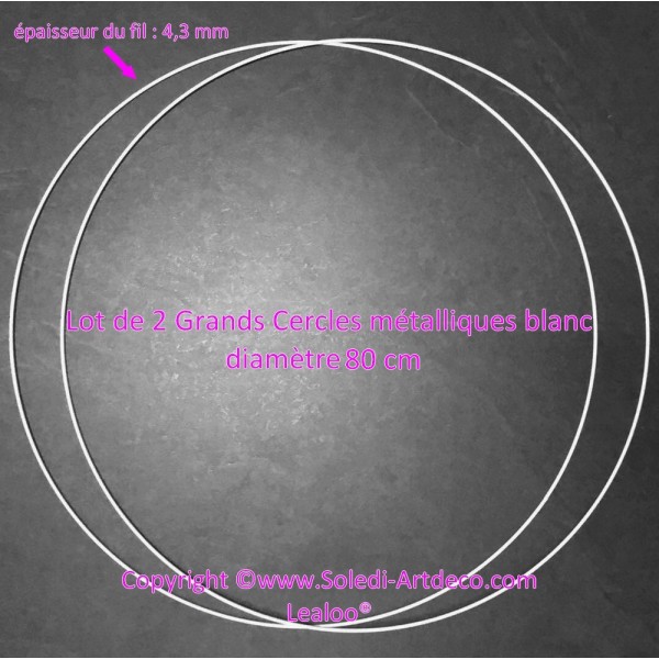 Lot de 2 Grands Cercles métalliques blanc diam. 80 cm pour abat-jour, Anneaux epoxy Attrape rêves - Photo n°2