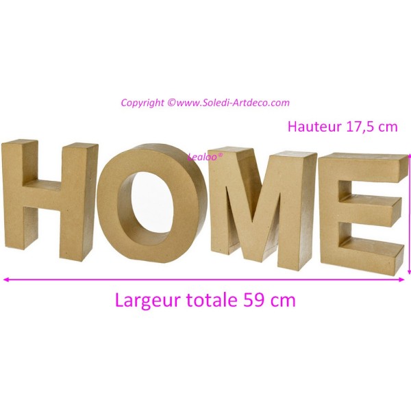 Décoration HOME en papier maché, dim. 59 x 17,5 x 5,5 cm, Lettres 3D à customiser - Photo n°2