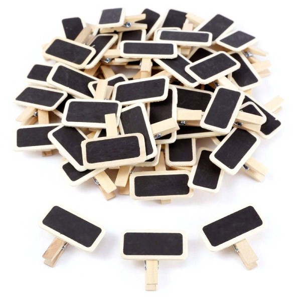 Lot 48 Minis Ardoises sur pince à linge en bois naturel, 4 x 3 cm, pour marque-place ou porte-photo - Photo n°1