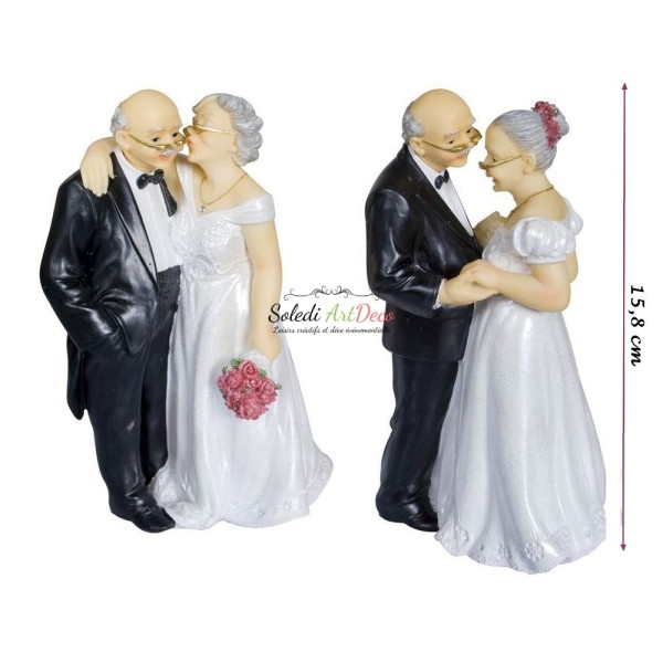 Lot de 2 Figurines Couple Marié depuis 50 ans, anniversaire Mariage noces d'Or, haut. 15,8 cm - Photo n°2