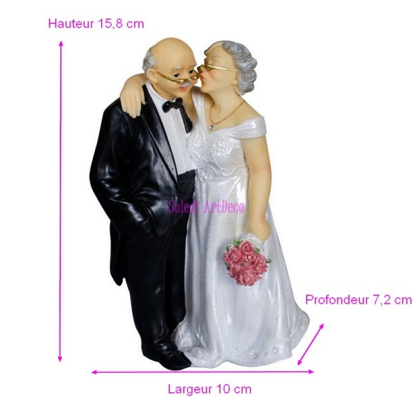 Lot de 2 Figurines Couple Marié depuis 50 ans, anniversaire Mariage noces d'Or, haut. 15,8 cm - Photo n°3