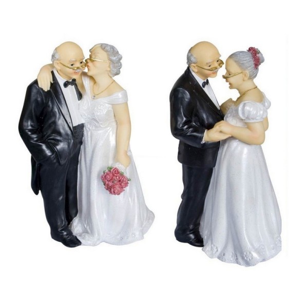Lot de 2 Figurines Couple Marié depuis 50 ans, anniversaire Mariage noces d'Or, haut. 15,8 cm - Photo n°1