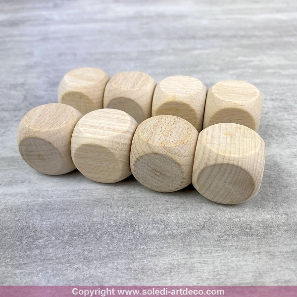 Lot de 8 Cubes en bois de hêtre, 2,5 cm, non traité, blanchi, dés de 25 mm à customiser - Photo n°2