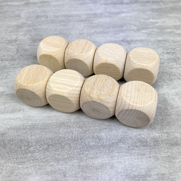 Lot de 8 Cubes en bois de hêtre, 2,5 cm, non traité, blanchi, dés de 25 mm à customiser - Photo n°1