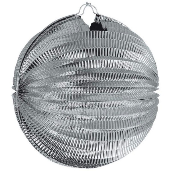 Lampion boule géante en papier argenté brillant accordéon, diamètre 50 cm - Photo n°1