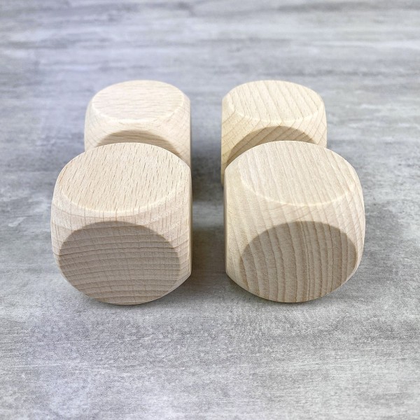 Lot de 4 gros Cubes en bois de hêtre, 4 cm, non traité, blanchi, dés de 40 mm à customiser - Photo n°2