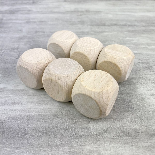 Lot de 6 Cubes en bois de hêtre, 3 cm, non traité, blanchi, dés de 30 mm à customiser - Photo n°1