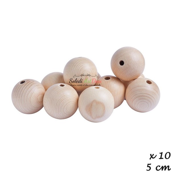 Lot de 10 Boules percées en bois de hêtre, diamètre 50 mm, perçage 8 mm - Photo n°2