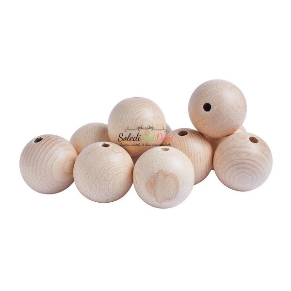 Lot de 10 Boules percées en bois de hêtre, diamètre 50 mm, perçage 8 mm - Photo n°1