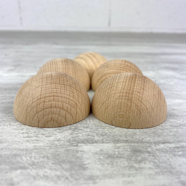 Petit lot de 5 Demi-boules en bois brut de hêtre, Diam 50 mm, poncé et poli, non traité - Photo n°4
