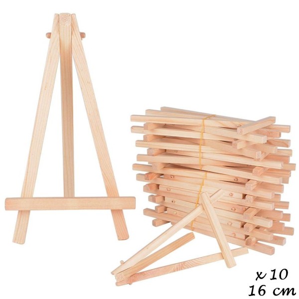 Lot de 10 Chevalets de table en bois de hêtre, trépied, haut. 16 cm, porte-menu mariage - Photo n°2