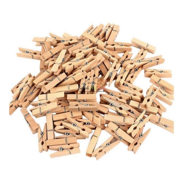 Lot de 100 minis Pinces à linge en bois brut, long. 4,5 cm, à customiser - Photo n°1