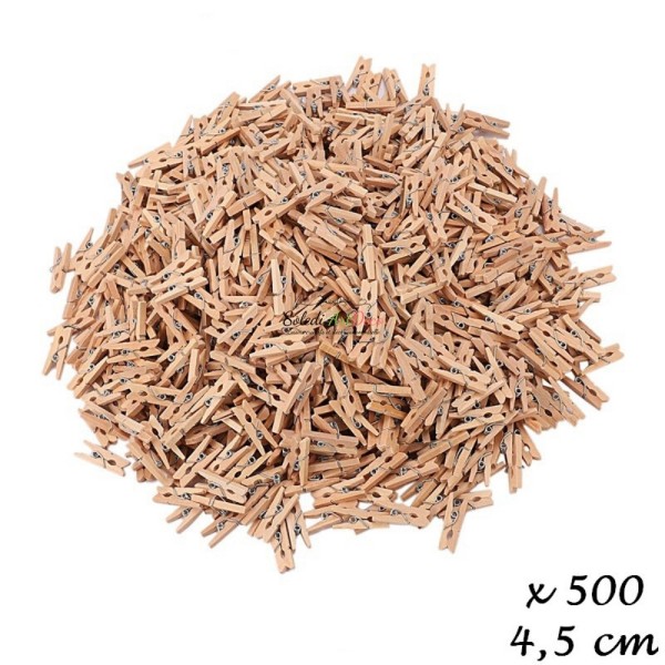 Maxi lot de 500 minis Pinces à linge en bois brut, long. 4,5 cm, à customiser - Photo n°2