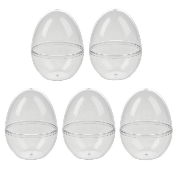 Lot 5 Oeufs en plastique transparent séparable, 12 cm, fond plat, Contenant sécable au centre, pâque - Photo n°1