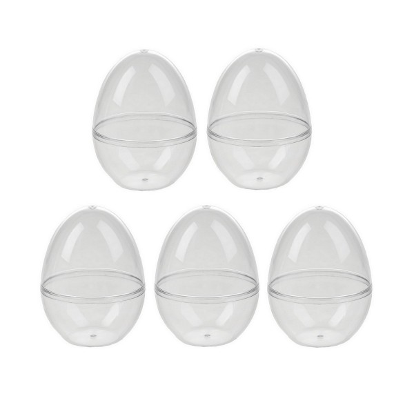 Lot 5 Oeufs en plastique transparent séparable, 9 cm, fond plat, Contenant sécable au centre, pâques - Photo n°1
