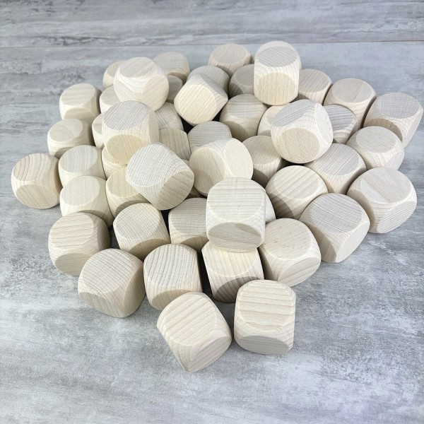 Lot de 50 gros Cubes en bois de hêtre, 4 cm, blanchi, dés de 40 mm à customiser - Photo n°1