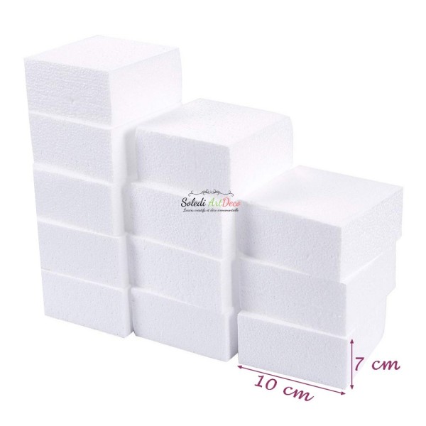 Lot de 12 petits blocs en Polystyrène, épaisseur. 7 cm x 10 cm, support carré à décorer - Photo n°2