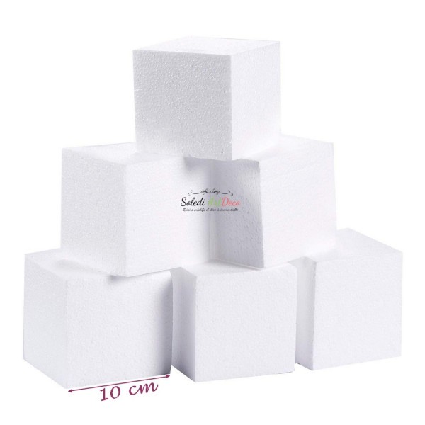 Lot de 6 petits blocs en Polystyrène, dimensions du cube. 10 x 10 x 10 cm, cubes support carré à déc - Photo n°2