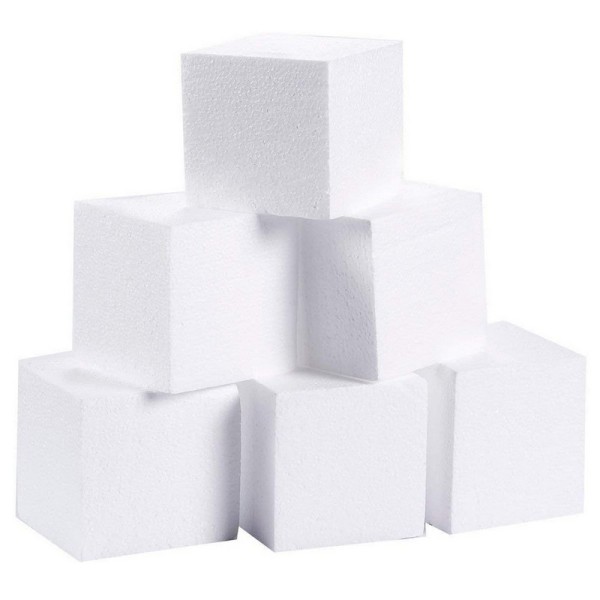Lot de 6 petits blocs en Polystyrène, dimensions du cube. 10 x 10 x 10 cm, cubes support carré à déc - Photo n°1