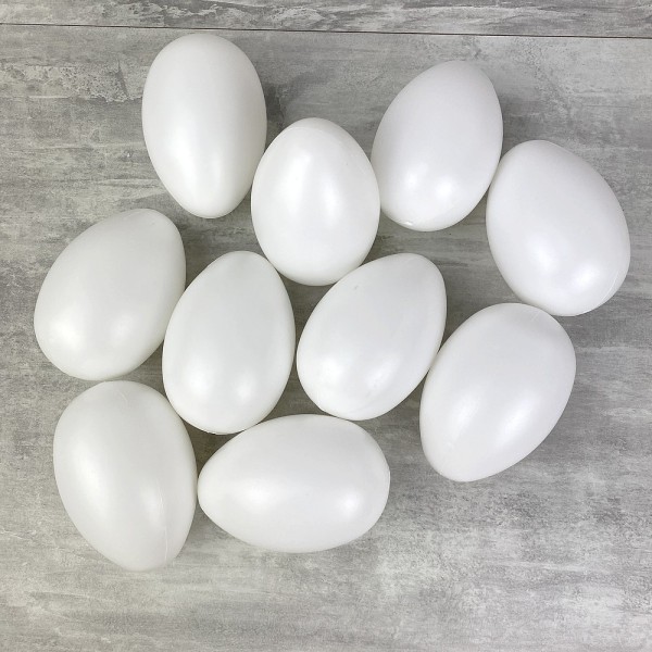 Lot 10 grands Oeufs en plastique blanc, haut. 12 cm, avec trou de suspension, non séparables, à déco - Photo n°2
