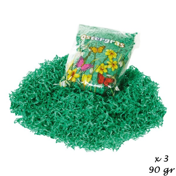 Lot de 3 Sachets 30 g d'herbe factice en papier vert, total 90 gr, décoration de pâques ou printanni - Photo n°2