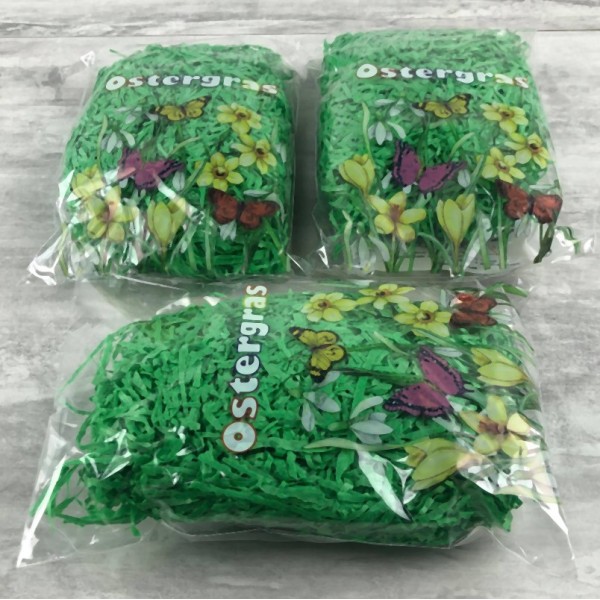 Lot de 3 Sachets 30 g d'herbe factice en papier vert, total 90 gr, décoration de pâques ou printanni - Photo n°1