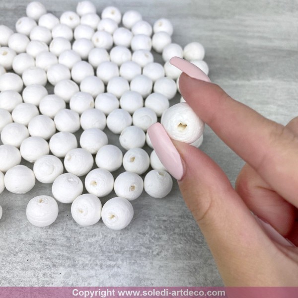 Lot de 100 Boules de 1,5 cm en ouate de cellulose, Billes blanches en coton compressé de 15mm avec t - Photo n°4
