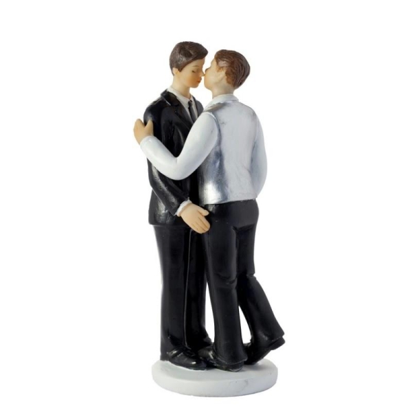 Couple de mariés hommes s'embrassant en résine, Figurines mariage haut. 15 cm - Photo n°1