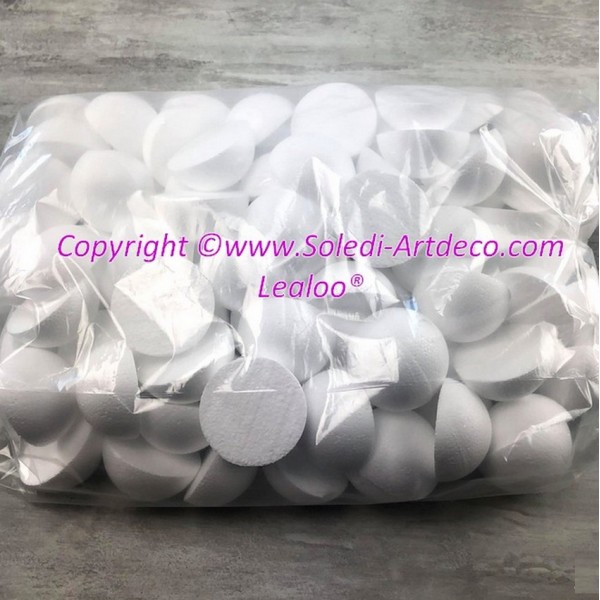 Lot 50 demi Boules polystyrène diamètre 6cm/60mm, Dôme plein en Styro blanc - Photo n°3