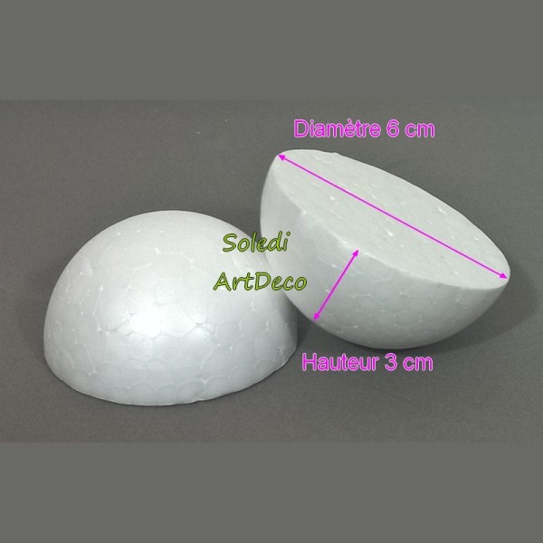 Gros lot 100 demi Boules polystyrène diamètre 6 cm, Dôme plein en Styro blanc - Photo n°2