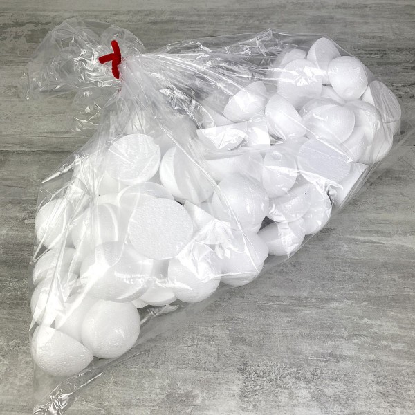 Gros lot 100 demi Boules polystyrène diamètre 6 cm, Dôme plein en Styro blanc - Photo n°3