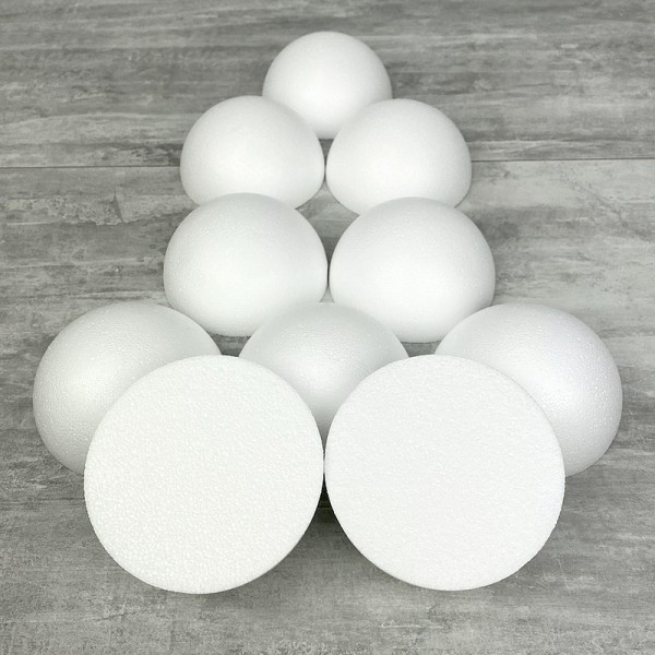 Lot de 10 Demi-Sphères de 10 cm de diamètre, Dômes pleins en polystyrène de 5cm de haut - Photo n°1