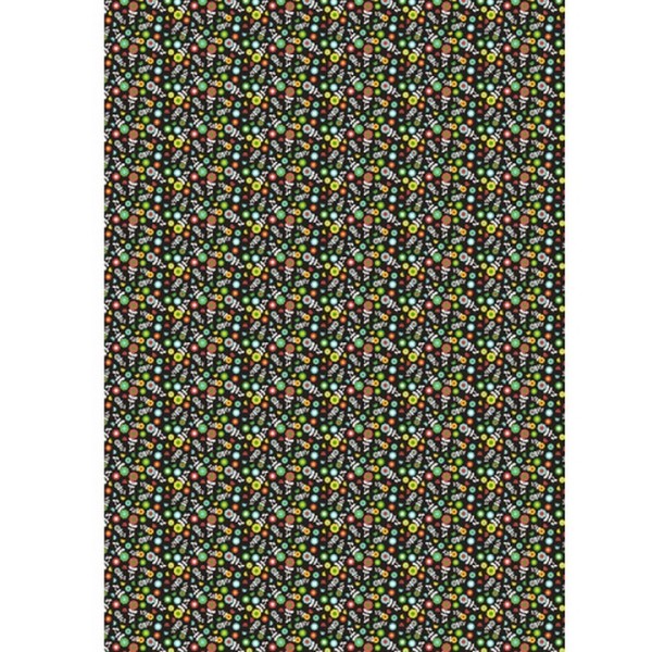 Lot de 5 feuilles Decopatch n°720, Minis fleurs multicolores sur fond noir, Papiers 30x39 cm - Photo n°1