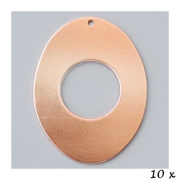 Lot de 10 Pendentifs en cuivre Ovale creux 1 trou, 41 x 31 mm, pour émaillage - Photo n°2