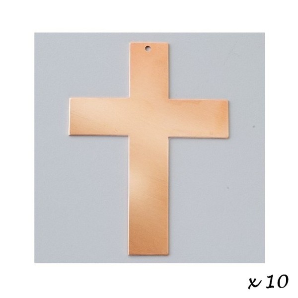 Lot de 10 Pendentifs en cuivre Croix 1 trou, ébauche 73 x 53 mm, pour émaillage - Photo n°2
