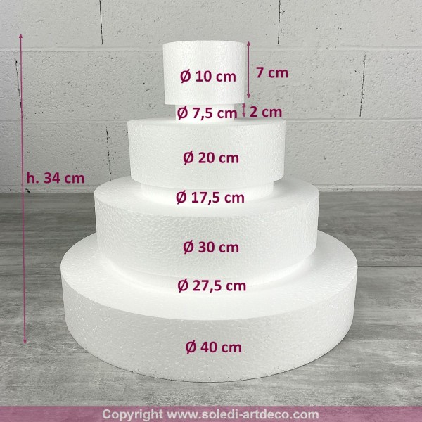 Petite Pièce montée Wedding Cake, Hauteur 34 cm, Base Ø 40cm à 10cm, 4 étages en Polystyrène - Photo n°3