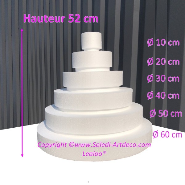 Pièce montée Wedding Cake, Hauteur 52 cm, Base Ø 60cm à 10cm, 6 étages en Polystyrène - Photo n°2