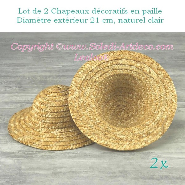 Lot de 2 Chapeaux décoratifs en paille, Ø extérieur 21 cm, naturel clair - Photo n°2
