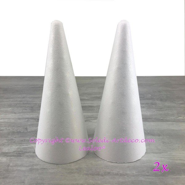 Lot de 2 cônes en polystyrène plein de 28 cm de haut, diamètre de base 12 cm, densité supérieure - Photo n°2