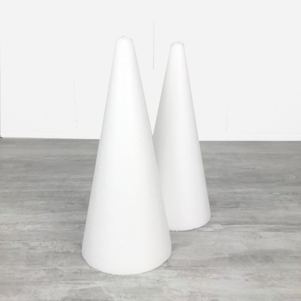 Lot de 2 cônes en polystyrène plein de 28 cm de haut, diamètre de base 12 cm, densité supérieure - Photo n°1