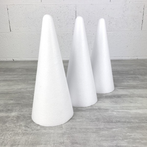 Lot de 3 cônes en polystyrène plein de 28 cm de haut, diamètre de base 12 cm, densité supérieure - Photo n°1