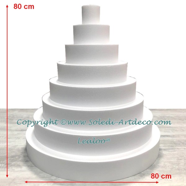 Pièce montée Wedding Cake Polystyrène, Présentoir Styro Base diam. 80cm, 8 étages, Haut. totale 80 c - Photo n°2