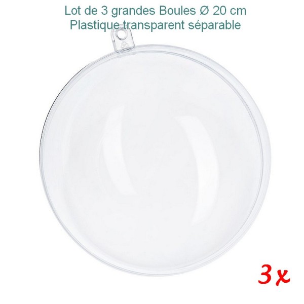 Lot 3 grandes Boules Ø 20 cm, Plastique transparent séparable, Contenant sécable - Photo n°2
