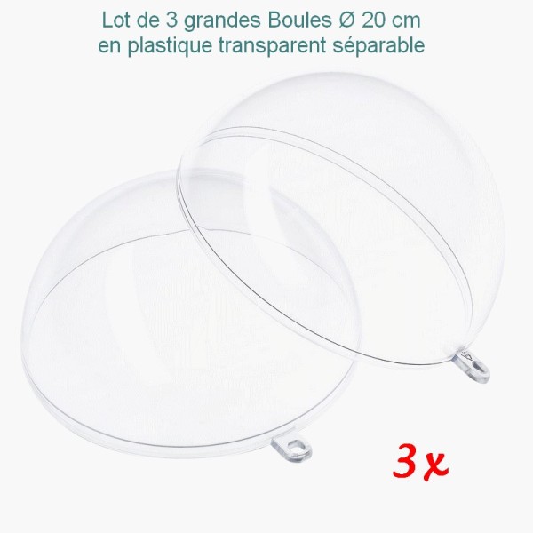 Lot 3 grandes Boules Ø 20 cm, Plastique transparent séparable, Contenant sécable - Photo n°3