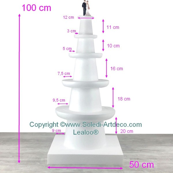 Présentoir Polystyrène 100 cm de haut, 5 étages en Styro Base 50cm, pour Wedding cake et festivités - Photo n°2