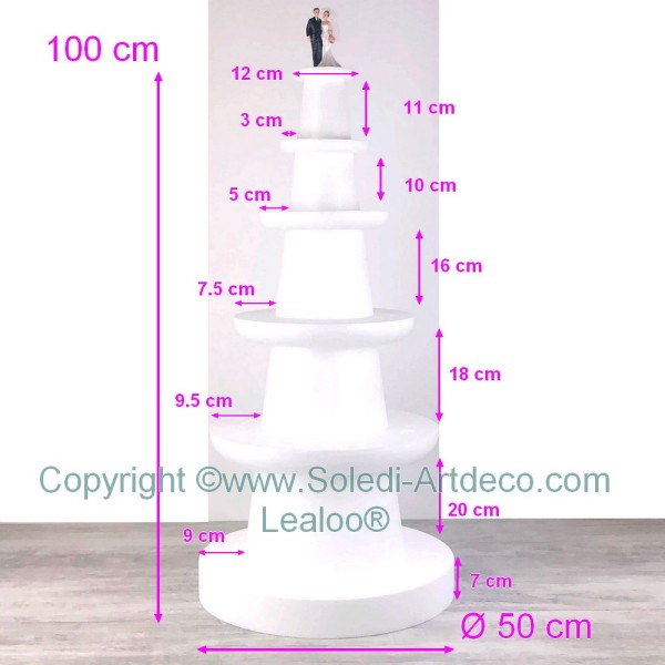 Présentoir Polystyrène, à 5 étages en Styro Base Ø 50cm, 100 cm de haut pour Wedding cake et festivi - Photo n°2